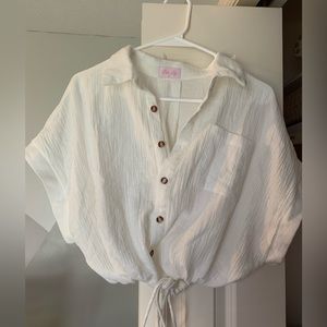 Ivory Buttoned Collared Blouse, Pink Lily